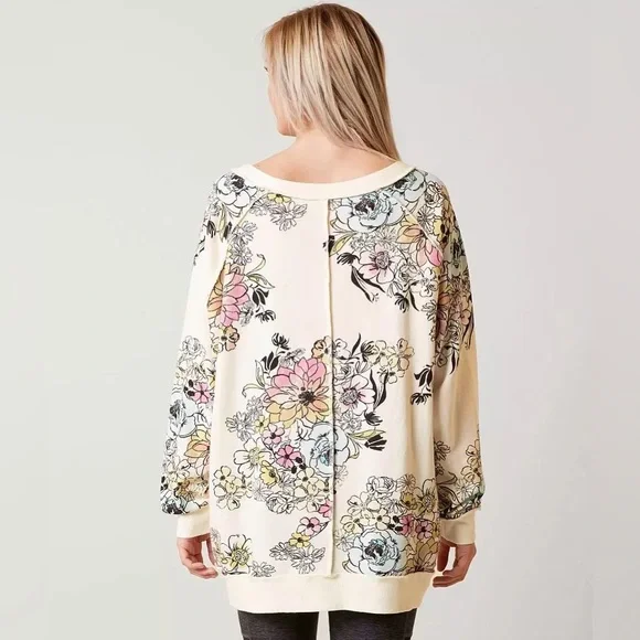 Free People Floral Off-the-Shoulder Sweater - Cream and Multicolor - Picture 2 of 11
